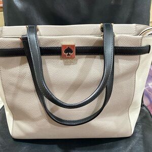 Kate Spade New York beige white black straps bag shoulder cowhide leather purse